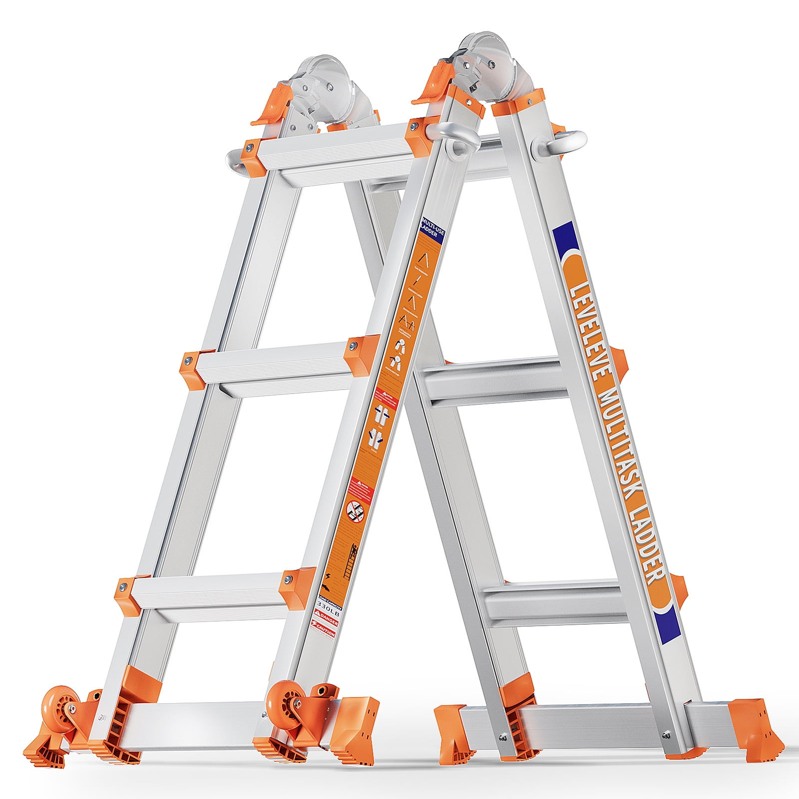 LEVELEVE 11FT Extension Ladder,A Frame 3 Step Ladder with Stabilizer ...