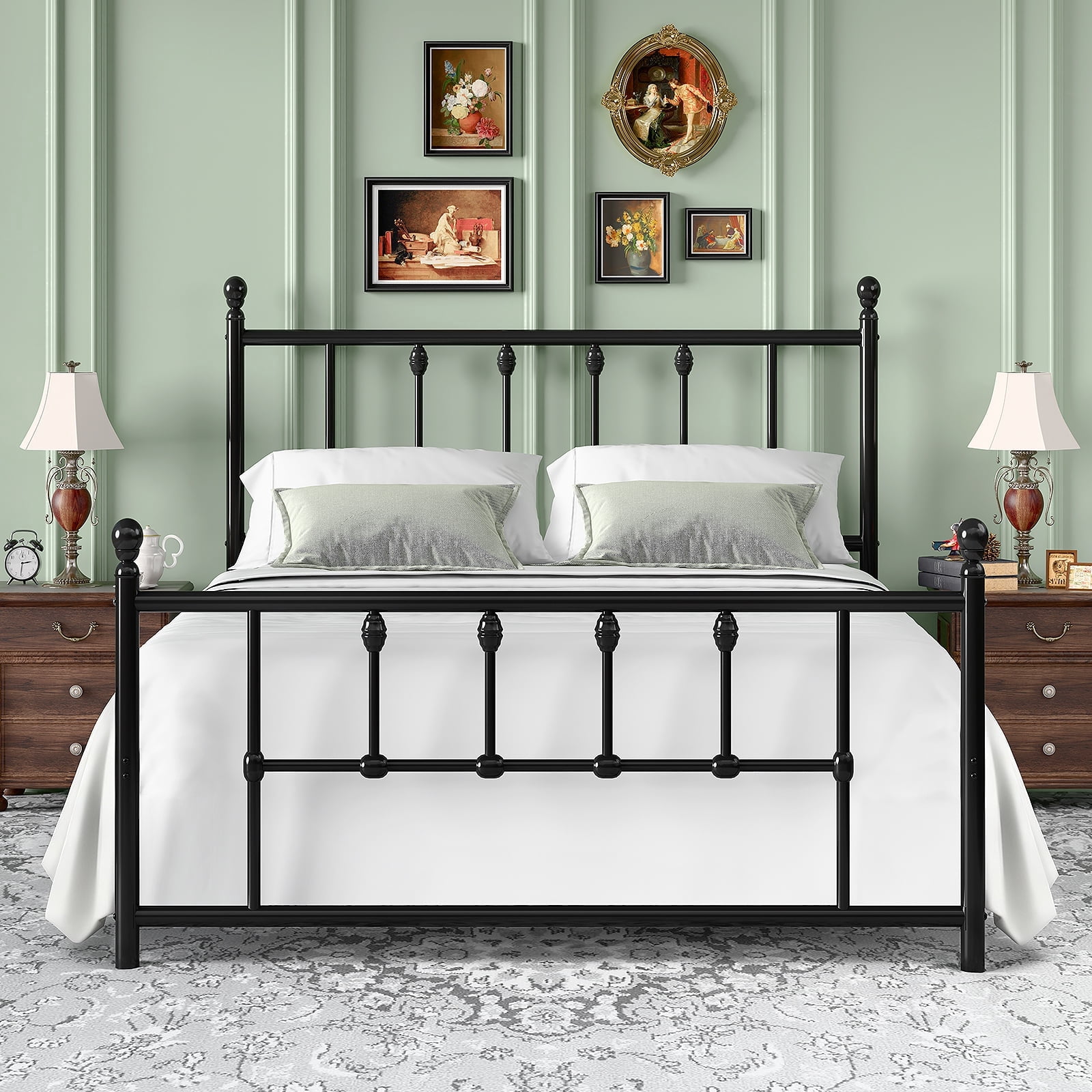 LEVELEVE 14 Inch Queen Size Metal Platform Bed Frame with Headboard and Footboard, Victorian Vintage Style, Underbed Storage, No Box Spring Needed, Easy Assembly, Black