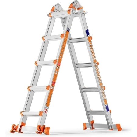 LEVELEVE 17FT Multi Position Ladder,A Frame 5 Step Ladder with Stabilizer Bar & Wheels,332 lbs Security Load Extension Ladder for Stairs Home Indoor Outdoor Roof