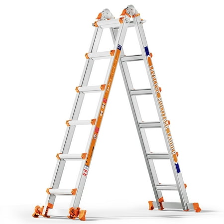 LEVELEVE 20FT Extension Ladder,A Frame 5 Step Ladder with Stabilizer Bar & Wheels,350 lbs Security Load Multi Position Ladder for Stairs Home Indoor Outdoor Roof