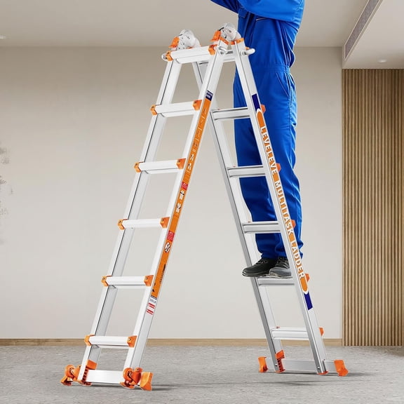 LEVELEVE 22FT Extension Ladder,A Frame 6 Step Ladder with Stabilizer Bar & Wheels,330 lbs Security Load Multi Position Ladder for Stairs Home Indoor Outdoor Roof