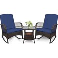 thumbnail image 1 of LEVELEVE 3 pcs Rocking Bistro Set Conversation Chairs PE Wicker Outdoor Rocking Chairs & Glass Table,for Porch Lawn Garden Backyard Deck(Green), 1 of 6