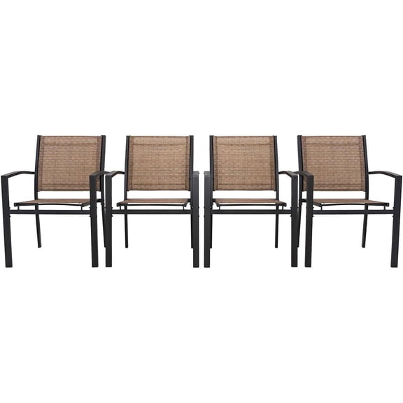 LEVELEVE 4 Piece Patio Dining Set,Outdoor Furniture 4 Textilene Chairs Outside Porch Deck Balcony Backyard Set(4 Chairs,Brown)