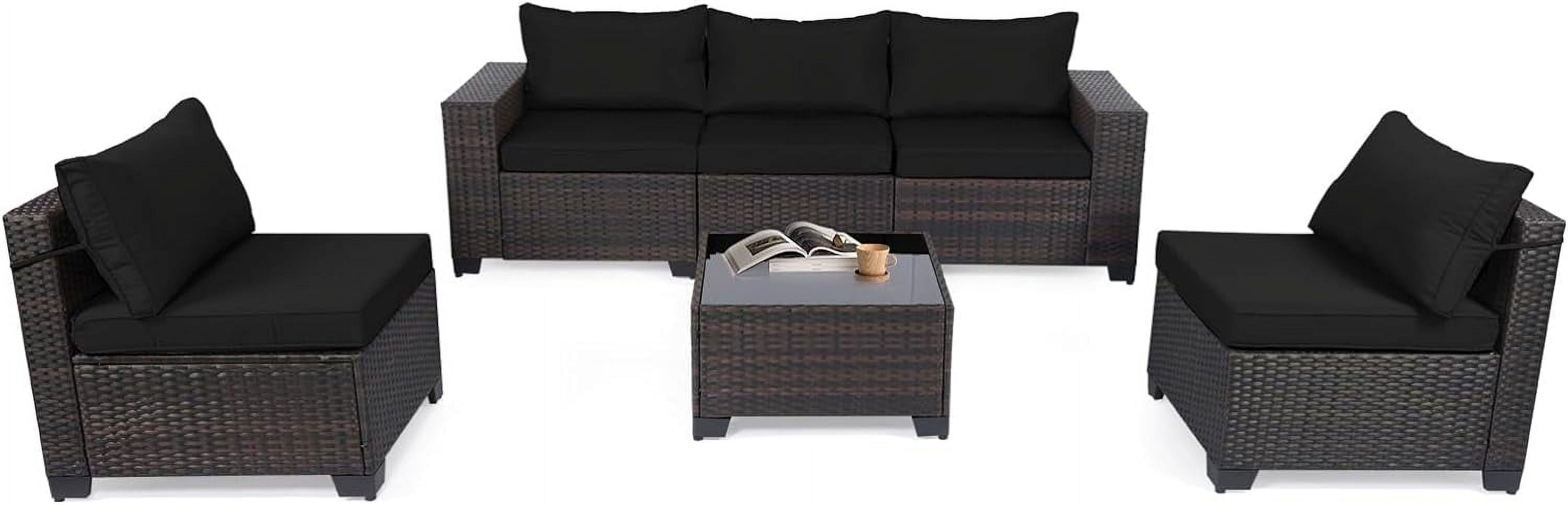 LEVELEVE 6 Pieces Outdoor Patio Furniture Sets,Rattan Conversation