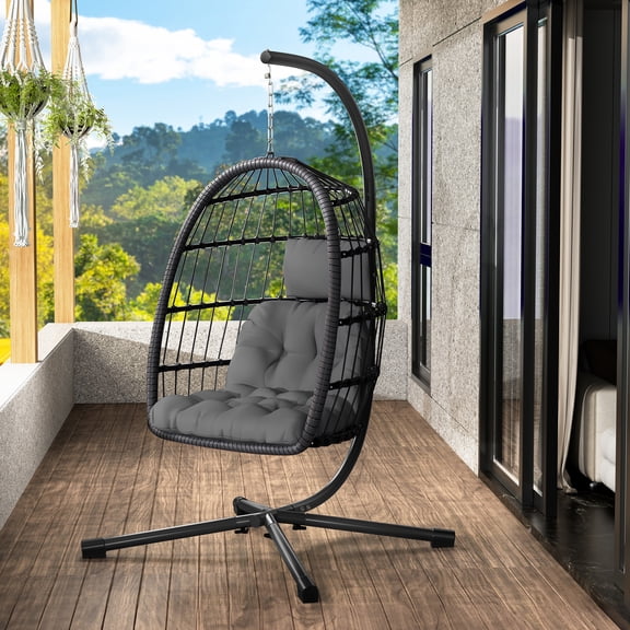 LeveLeve Thickened Steel Frame Hammock Chair with Stand, Gray