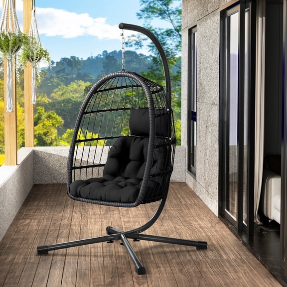 LeveLeve Hanging Egg Chair with Stand, Black