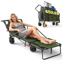 LEVELEVE Heavy Duty Folding Wagon - 2-in-1 Collapsible Cart, 650lb Capacity, All-Terrain Wheels w/Brakes & Side Pockets (Army Green)