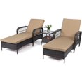 thumbnail image 1 of LEVELEVE Outdoor Patio Lounge Chairs PE Rattan Chaise Lounge with w/6 Positions Adjustable Backrest Armrests Padded Cushions for Poolside Balcony Garden Deck (A-Khaki, 2 Lounges+1 Table), 1 of 5
