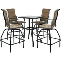 LEVELEVE Patio Bar Set 5pcs Swivel Bar Stools Outdoor Bistro Textilene Furniture Stability All-Weather Set with Height Table (5, Dark Brown Padded)