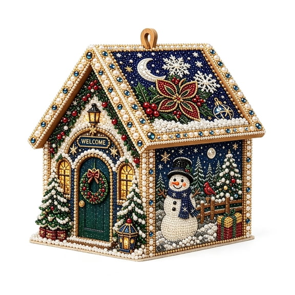 LEVEO 3D Wooden Christmas House Diamond Art Kit for Adults, 3D Christmas House Diamond Painting Kit,DIY Hanging Christmas Ornaments & Wall Decor Gift(#N)