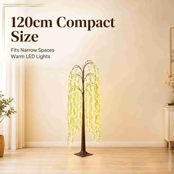LEVEO 4FT Lighted Willow Tree with Green Leaves, Artificial Pre-Lit Weeping Willow Branch Tree Lights for Indoor Bedroom Living Room Home Decor