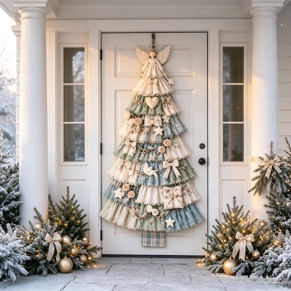 LEVEO 78.7 Inch DIY Patchwork Christmas Tree Craft Kit, Handmade Angel Topper Fabric Sewing Set, Holiday Wall Door Hanging Decoration for Home Living Room(#A)