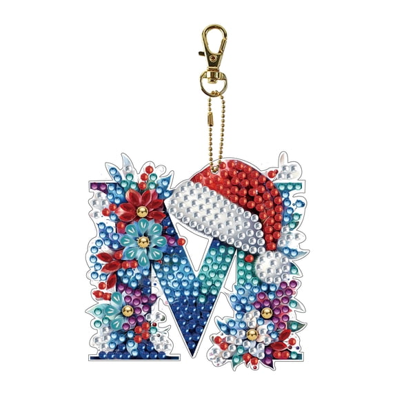 LEVEO Alphabet Shaped DIY Diamond Art Keychain Hanging Ornament,DIY Diamond Art Painting Keychain Ornament, For Bag & Holiday Decoration(#M)