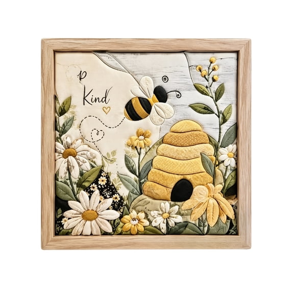 LEVEO Bee Themed Premium No-Sew Kinusaiga Fabric Art Kit, DIY No-Sew Kinusaiga Fabric Art Kit, Relaxing Handmade Art Project for Adults