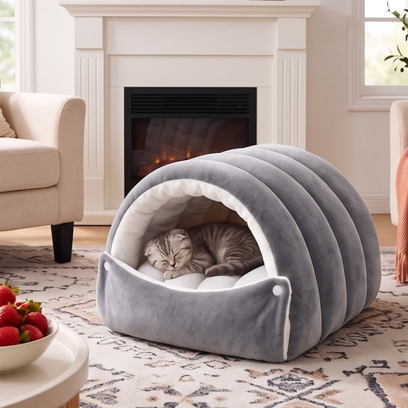 LEVEO Cat Cave Bed with Tunnel Design,Caterpillar Shape Cat Cave Bed,Cat Cave Bed,Removable and Washable Winter Closed-Off Cat Bed, for Indoor Cats and Small Dogs(Gray,M)