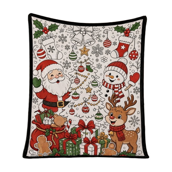 LEVEO Christmas DIY Coloring Blanket,Christmas DIY Color Your Own Blanket Kit,Color Your Own Throw Blanket with 24 Markers,Washable Cozy Doodle Mat for Home Decor,Personalized Home Decor(70CMx100CM)