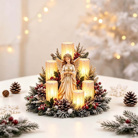 LEVEO Christmas Lighted Centerpiece with Flameless Candle Glow,Table Decor with LED Candles,Festive Holiday Party Table Decor, Christmas Lamp,for Home, Party & Mantel Display(Angel)