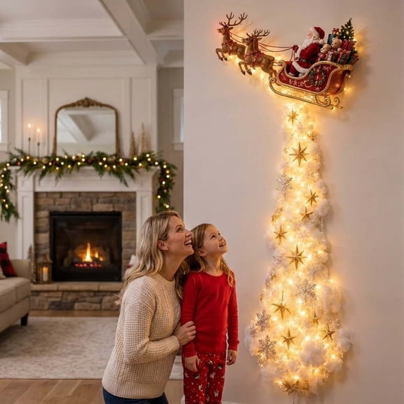 LEVEO Christmas Magic Trail Wall Light,3D LED Glowing Christmas Scene Wall Decoration,LED Cascading Holiday Decor with Warm White Glow,Glowing Wall Decoration,For Indoor Decor(Sled)