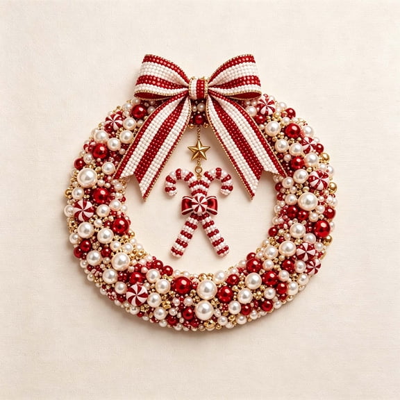 LEVEO DIY Christmas Pearl Wreath Kit , Handmade Beaded Holiday Door Decoration,Hanging Wreath for Front Door Home and Mantel Decoration,Beginner Friendly,For Adults, Handcrafted Design(Red)