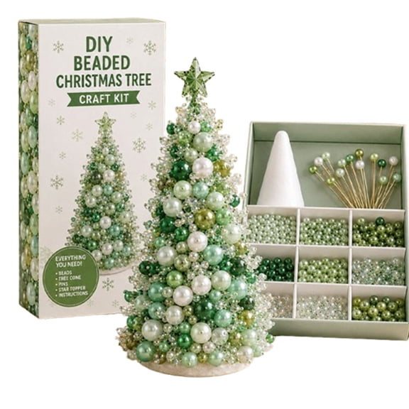 LEVEO Dreamy Beaded Colorful Christmas Tree DIY Kit, Colorful Pearl Beaded Tree ,Crystal Holiday Bead Craft Kits,A wonderful seasonal gift for friends and family(Green)