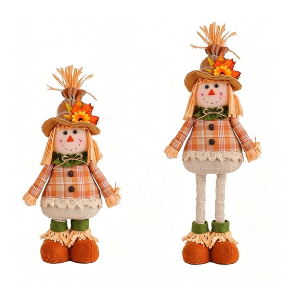 LEVEO Fall Scarecrow Doll with Retractable Legs,Fall Scarecrow Decorations with Retractable Legs,Thanksgiving Harvest Autumn Decor(#A)