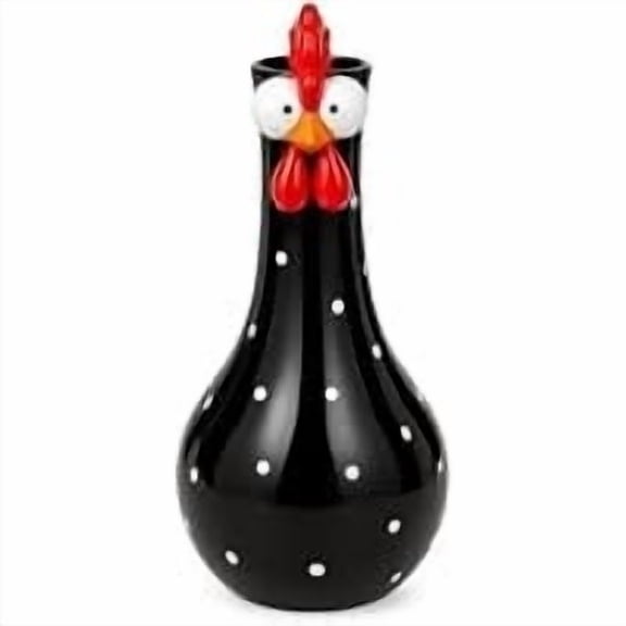 LEVEO Long Neck Colorful Dot Chicken Vases, Handcrafted Resin Big Eye Cartoon Rooster Sculpture Decors for Home Desktop Display Florals Arrangement(Black)