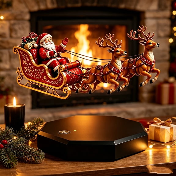 LEVEO Magnetic Levitation Floating Santa Sleigh, Christmas Flying Reindeer Tabletop Decor, High-Tech Holiday Display Figurine for Home Office