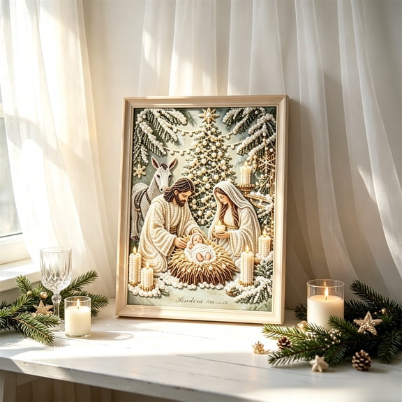 LEVEO Nativity Scene Diamond Painting Kit,Jesus Birth Nativity Scene Painting Art Kit,Jesus Christ & Religious Christmas Wall Decor,DIY Pearl Painting Kit,For Living Room,Bedroom Decor(#C)