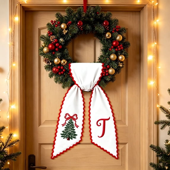 LEVEO Personalized Christmas Wreath Sash with Monogram,Christmas Wreath ...