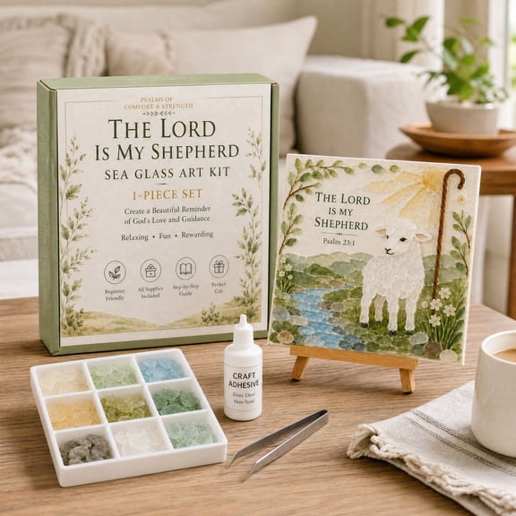 LEVEO Psalms of Comfort & Strength Sea Glass Art Kit, Christian DIY Craft Kit with Inspirational Bible Verse Design, Religious Gift for Women, Faith Home Decor Wall Art,#G