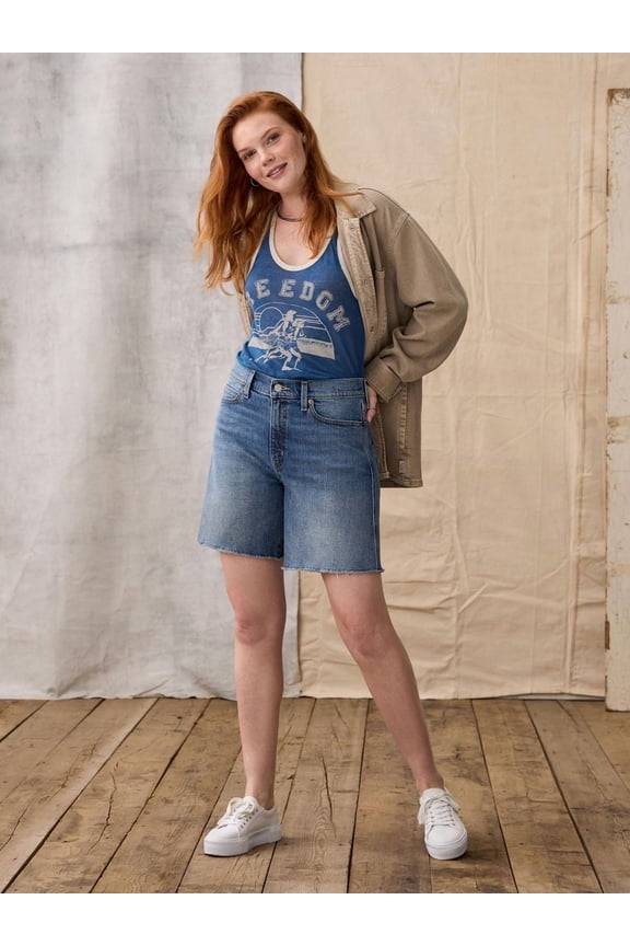 Women's and Women's Plus Vintage Relaxed Mid Thigh Shorts, Sizes  2-18