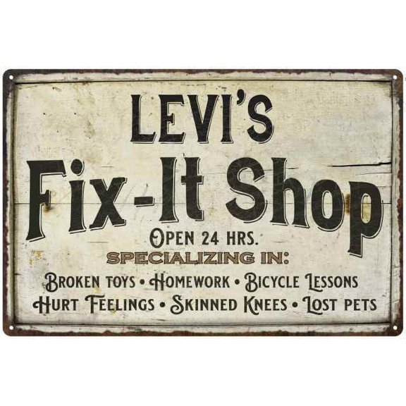 LEVI'S Fix-It Shop Sign Grandpa Dad Wall Decor 8 x 12 High Gloss Metal 208120006419
