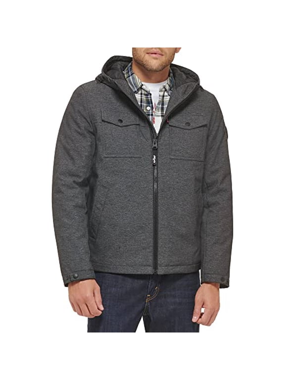 MEN'S SOFT SHELL HOODED STORM COAT - SIZE: MEN L - GRAPHITE