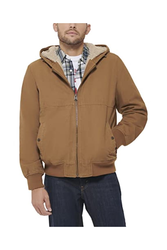 MEN'S WORKWEAR COTTON CANVAS HOODED BOMBER BROWN REGULAR & TALL - XL