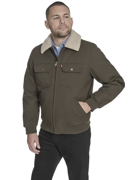 Mens Sherpa Collar Bomber Jacket 2X-Large, OLIVE