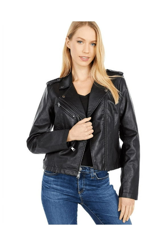 Women's Black Faux-Leather Moto Jacket, XS