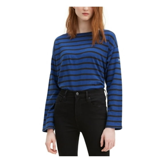 LEVI'S Womens Blue Striped Long Sleeve Jewel Neck Top M