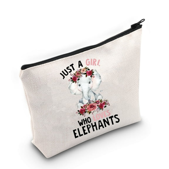 LEVLO Funny Elephant Cosmetic Make up Bag Animal Lover Gift Just A Girl Who Loves Elephants Makeup Zipper Pouch Bag Elephants Lover Gift For Women Girls