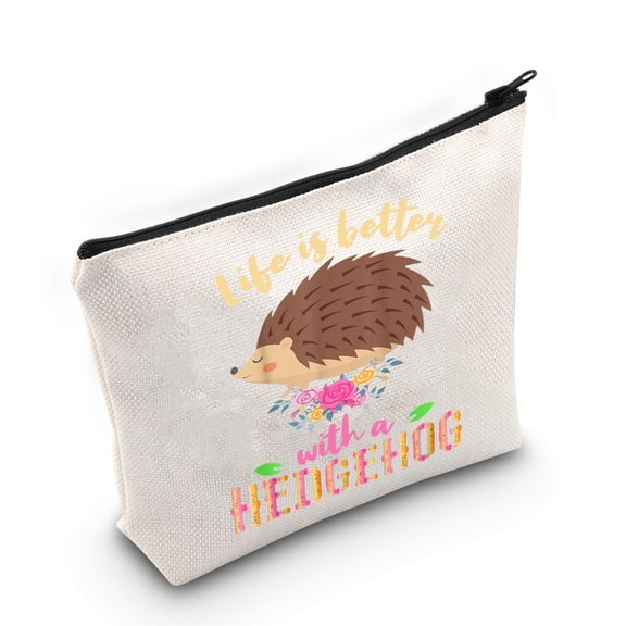 LEVLO Funny Hedgehog Cosmetic Bag Hedgehog Lover Gift Life is Better With A Hedgehog Make up Zipper Pouch Bag For Women Girls
