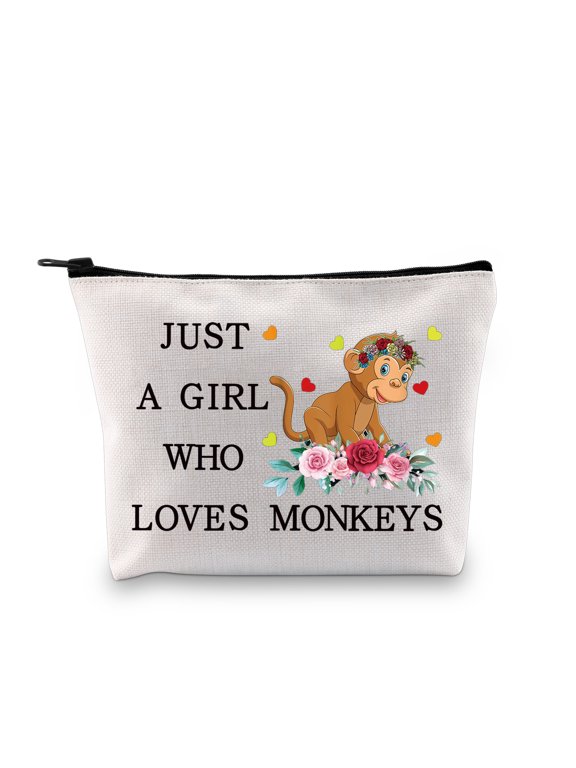 Funny Monkey Cosmetic Bag Animal Lover Gift Just A Girl Who Loves Monkeys Makeup Zipper Pouch Bag Monkey Lover Gift For Women Girls