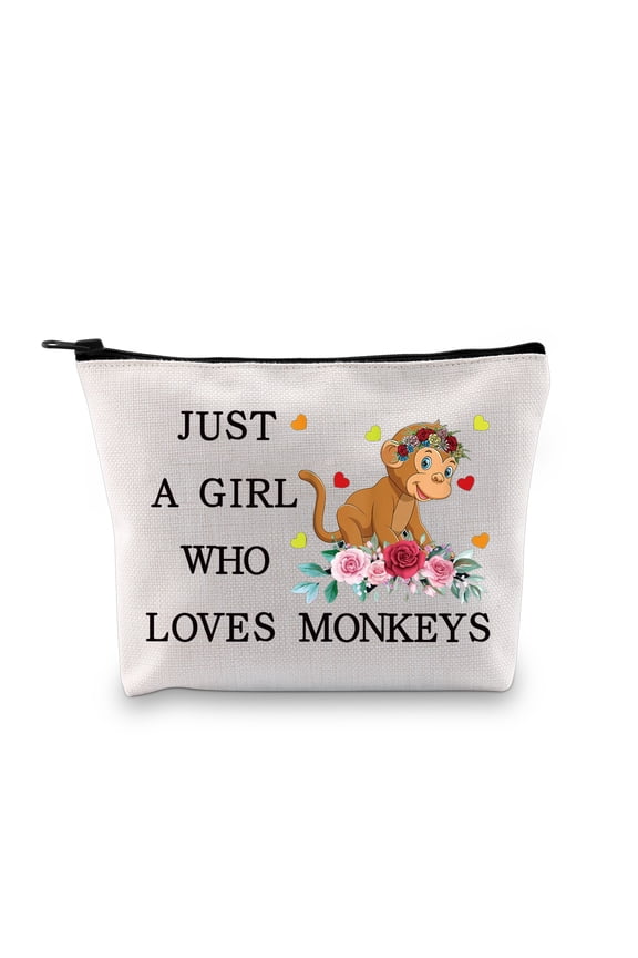 Funny Monkey Cosmetic Bag Animal Lover Gift Just A Girl Who Loves Monkeys Makeup Zipper Pouch Bag Monkey Lover Gift For Women Girls