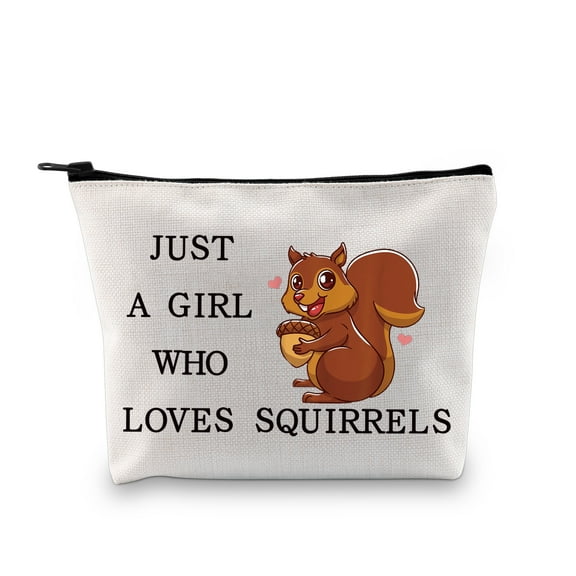 LEVLO Funny Squirrel Cosmetic Bag Animal Lover Gift Just A Girl Who Loves Squirrels Makeup Zipper Pouch Bag Squirrel Lover Gift For Women Girls