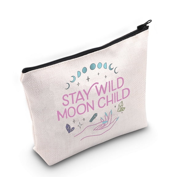 LEVLO Moon Phase Cosmetic Bag Moon Witch Gift Stay Wild Moon Child Makeup Zipper Pouch Bag Tarot Cards Crystals Witchy Gift