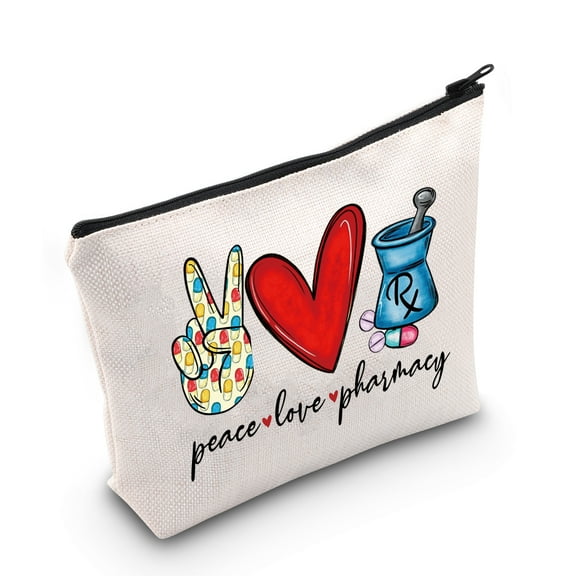 LEVLO Pharmacist RX Cosmetic Make up Bag Pharmacy Technician Gift Peace Love Pharmacy Makeup Zipper Pouch Bag For Graduation Birthday