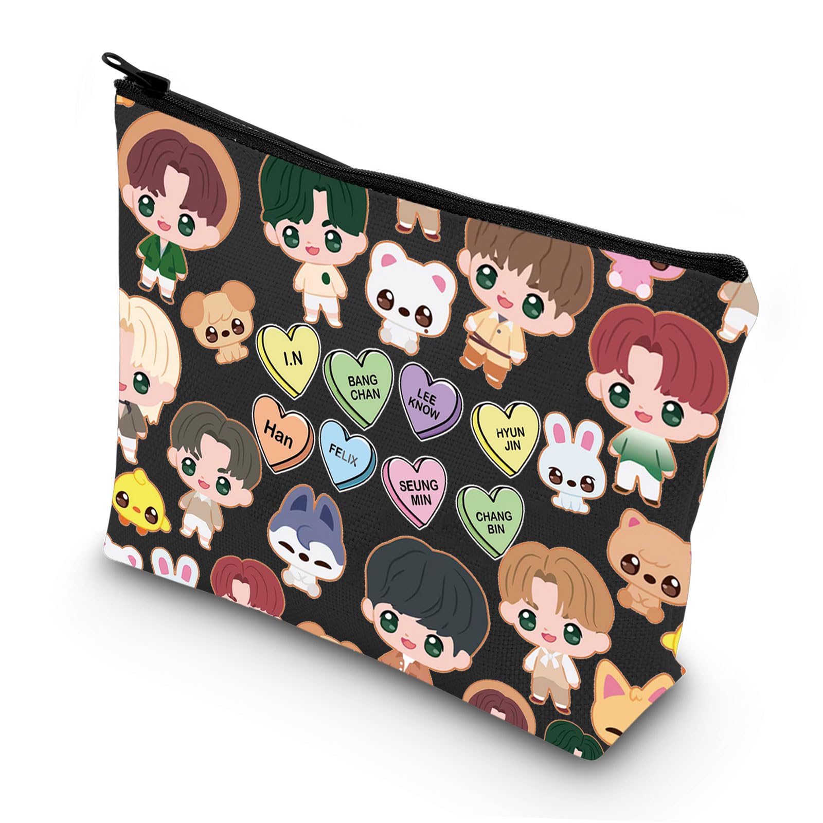 LEVLO SKZ Kosmetiktasche Für Fans – Mit SKZ-Cartoon-Motiv, Reißverschluss, 23x17 Cm – Aus Baumwoll-Leinen, Als Make-up-Tasche Oder Geschenk