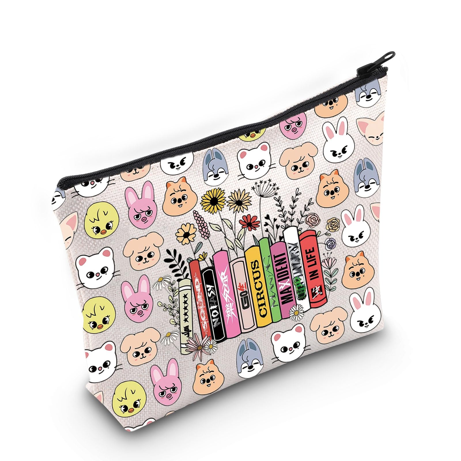 LEVLO SKZ Kosmetiktasche Für Fans – Mit SKZ-Cartoon-Motiv, Reißverschluss, 23x17 Cm – Aus Baumwoll-Leinen, Als Make-up-Tasche Oder Geschenk