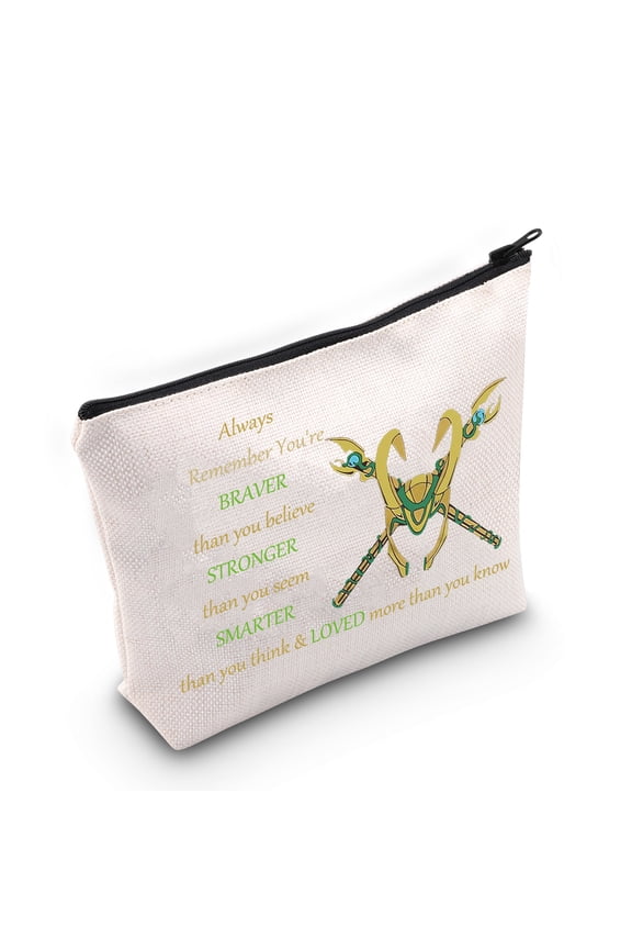 Superhero Helmet Cosmetic Make Up Bag LO-KI Fans Inspired Gift You Are Braver Stronger Smarter Than You Think LOKI Helmet Makeup Zipper Pouch Bag For Women Girls