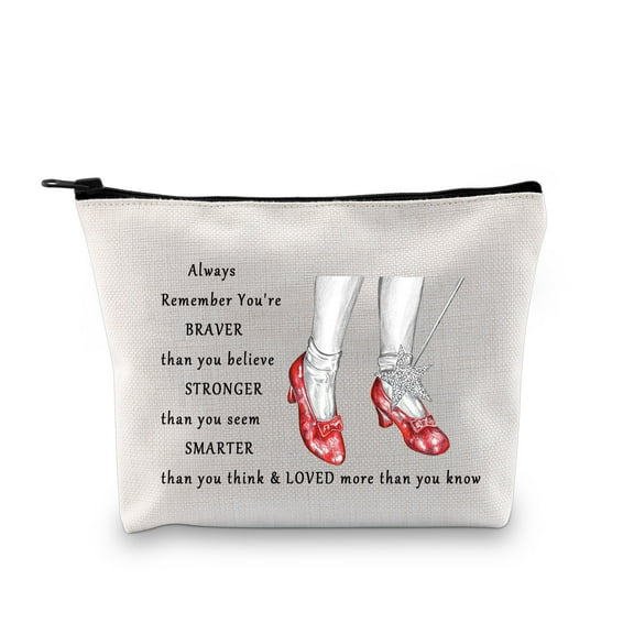 LEVLO Wizard Dorothy Cosmetic Make up Bag You Are Braver Stronger Smarter Than You Think Gift Dorothy Ruby Red Slippers Makeup Zipper Pouch Bag For Women Girls