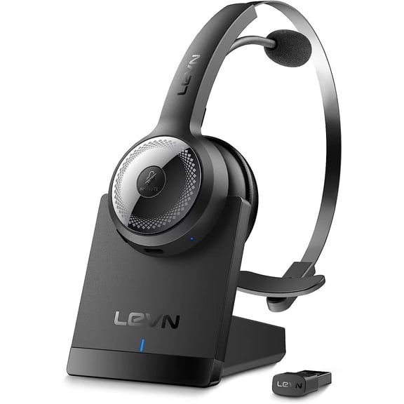LEVN Bluetooth 5.0 Headset, Wireless Headset with Microphone (AI Noise Cancelling), 35Hrs Bluetooth Headphones with USB Dongle for PC, Suitable for Remote Work/Call Center/Zoom/Online Class, Black