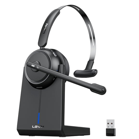 LEVN Wireless Headset 5.2, Wireless Headset with Mic for Work with(Noise Cancelling),Bluetooth Headphones for Work from Home/Office/PC/Computer/Center(Black)